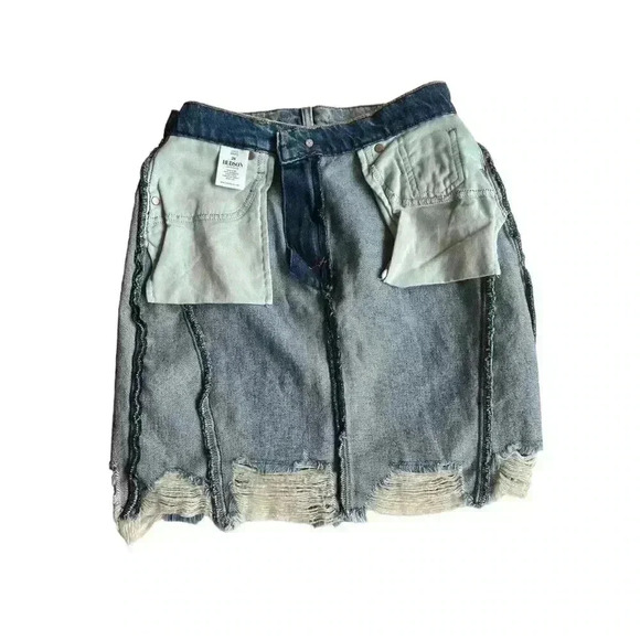 HUDSON  LULU DISTRESSED 5 POCKET WOMEN’S DENIM PENCIL SKIRT•MEDIUM DENIM… - Picture 6 of 10